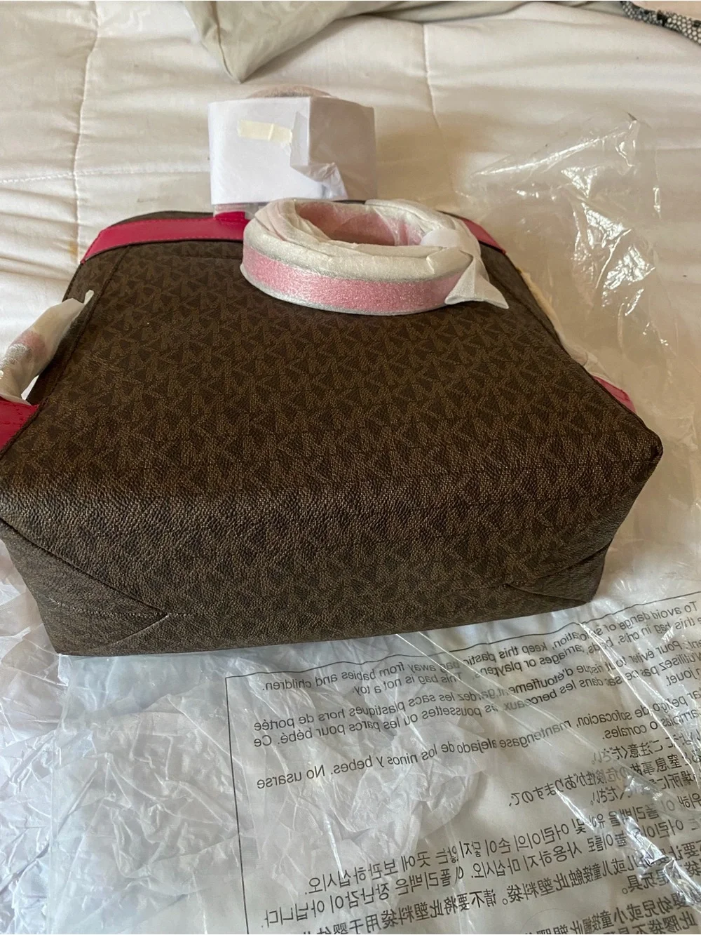 Michael Kors Brown Crossbody with Pink Trim and Gold Hardware